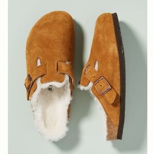 Birkenstock Boston Shearling in Mink Suede Leather Fur Clogs Shoes EU 36 NWT NEW